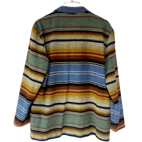 Vintage Niki Taylor Green Tan Stripe One Button Cotton Blend Blazer Jacket Sz L - Picture 2 of 5